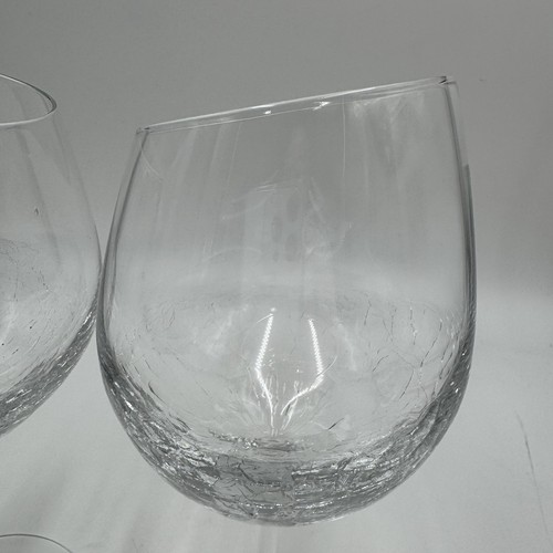 Set 2 Pier 1 One Angled Rim Crackle Goblet White Wine Slant Glasses Clear Lot - Picture 4 of 12