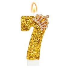 Gold Birthday Candle Crown Number 7 with Sequins Cake 7,