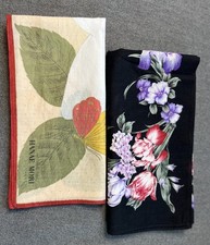 Set Of 2 Hanae Mori Black Multicolor Floral  Cream Tan Handkerchiefs/Bandana