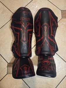 VENUM “Challenger” Size XLarge Standup MMA Shin Guards - Matte Black And Red