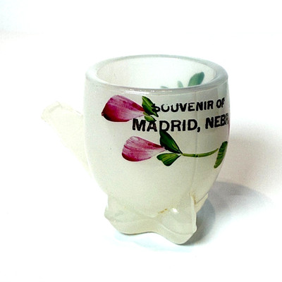 MADRID NEBRASKA NE ANTIQUE Souvenir DEPRESSION WHITE Glass TRINKET PIPE