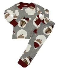 Baby Christmas Pajama Set 12M Santa Reindeer Gray Long Sleeve Snug Fit NEW