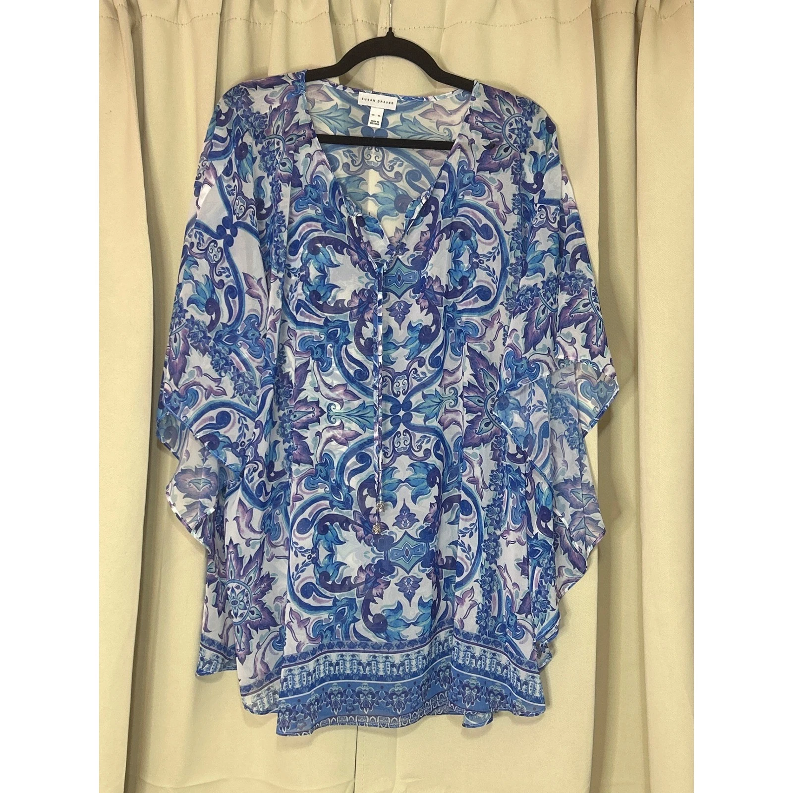 Susan Graver Poncho Top XL Blue Purple Paisley Medallion Sheer Chiffon A352223
Opens in a new window