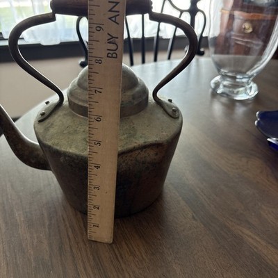 Vintage Large Copper Tea Kettle Brass & Wood Handle, Made in Italy Teapot AS IS