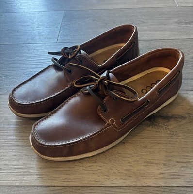 ECCO S-Lite Moc Boat Shoes Men 44 US 10 10.5 Brown Leather Deck Loafers Lace Up