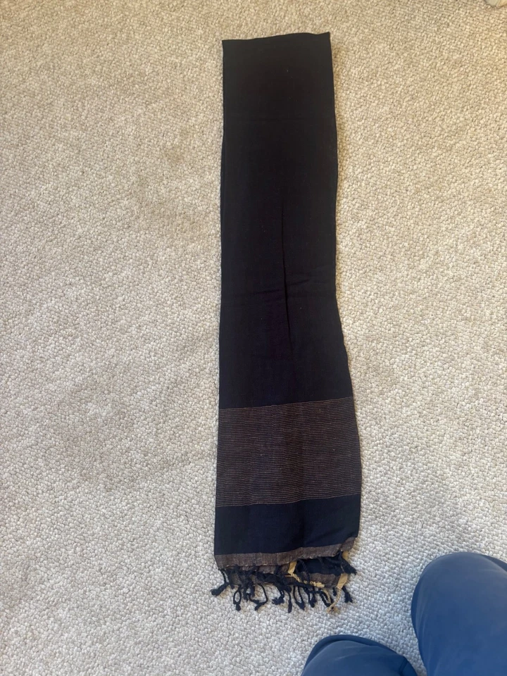 Eileen Fisher темно-синий/золотой льняной хлопковый шарф - Изображение 3 из 4