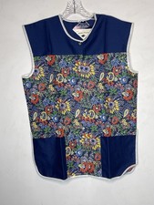 Vintage Smock Apron Art Cooking Snap Button Front Made In USA Farm Floral