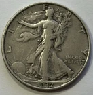 1937 D Walking Liberty Half Dollar in F/VF Condition. Low Mintage.