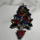 Vintage Signed CAROLEE Christmas 3" Tree Brooch Pin  Fruit Salad Design SM-5