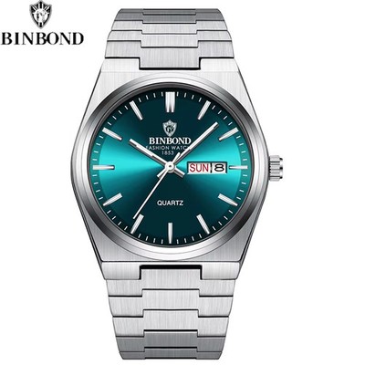 BINBOND Herren Quarzuhr Edelstahlband Wasserdicht