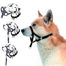 Dog Mouth Muzzle with Towing Rope Adjustable Dog Head Collar Halter Prevent From