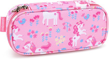 Girls Pencil Case for Kids, Multi-Slot Pencil Pouch, Flower Pink