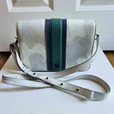 Dagne Dover leather crossbody bag in green and beige camo, leather interior 