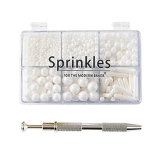 White Mix Sugar Sprinkles - Edible Candy Pearls with 4-Claw Sprinkle Pen,118g...