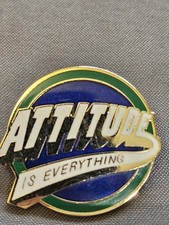 Attitude Is Everything Enamel Lapel Pin Gold Tone C. Sanders Motivational Round