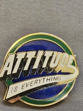Attitude Is Everything Enamel Lapel Pin Gold Tone C. Sanders Motivational Round