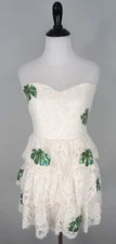 Lovers + Friends White Floral Lace Green Sequin Floral Short Strapless Dress S