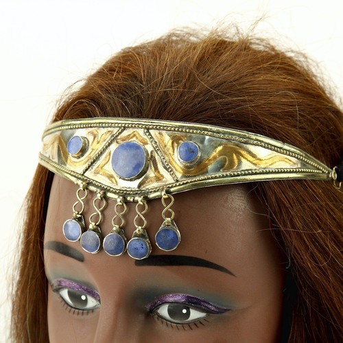 PLATEADO con LAVADO EN ORO Piedra Lapislázuli CORONA TRIBAL ATS Boda TOCADO 619m7 - Imagen 1 de 5