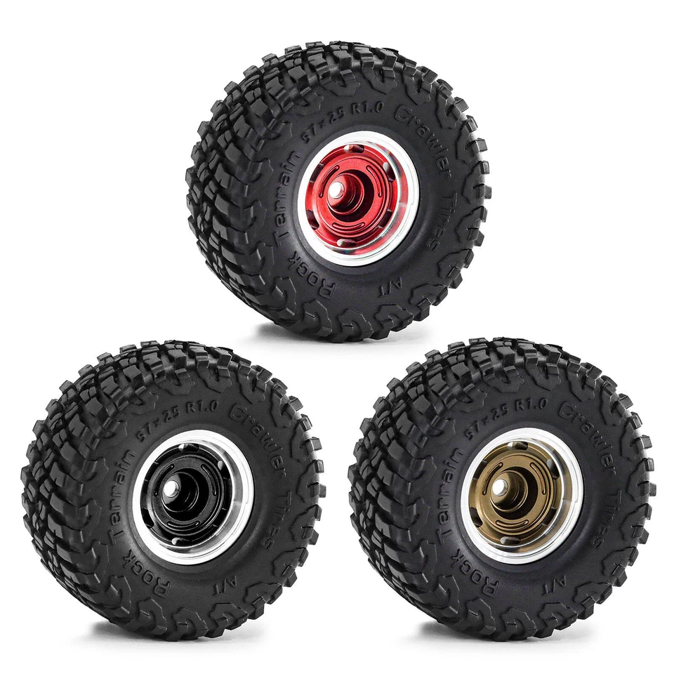 4PCS 1.0” Aluminum Hubs Rim Wheel Hubs Tires Tyre For SCX24 FMS24 TRX4M RC Car - Image 2 of 4