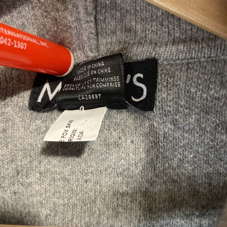 Poncho con Capucha Mitchie's 100% Lana Capa Piel de Zorro Borde Capucha Gris con Cierre y Bolsillos Foto 3 de 4