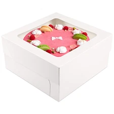 Moretoes 10Pcs 12 Inch Cake Boxes with Window 12X12X6 Inches White Bakery Box F