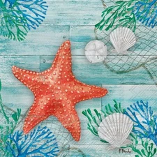 Beach-Themed 3-Ply Paper Cocktail Napkins, Clearwater Crab and Starfish New