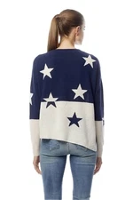 NWT 360 Cashmere Abi Asymmetrical Hem Star Print Cashmere Sweater Navy $299