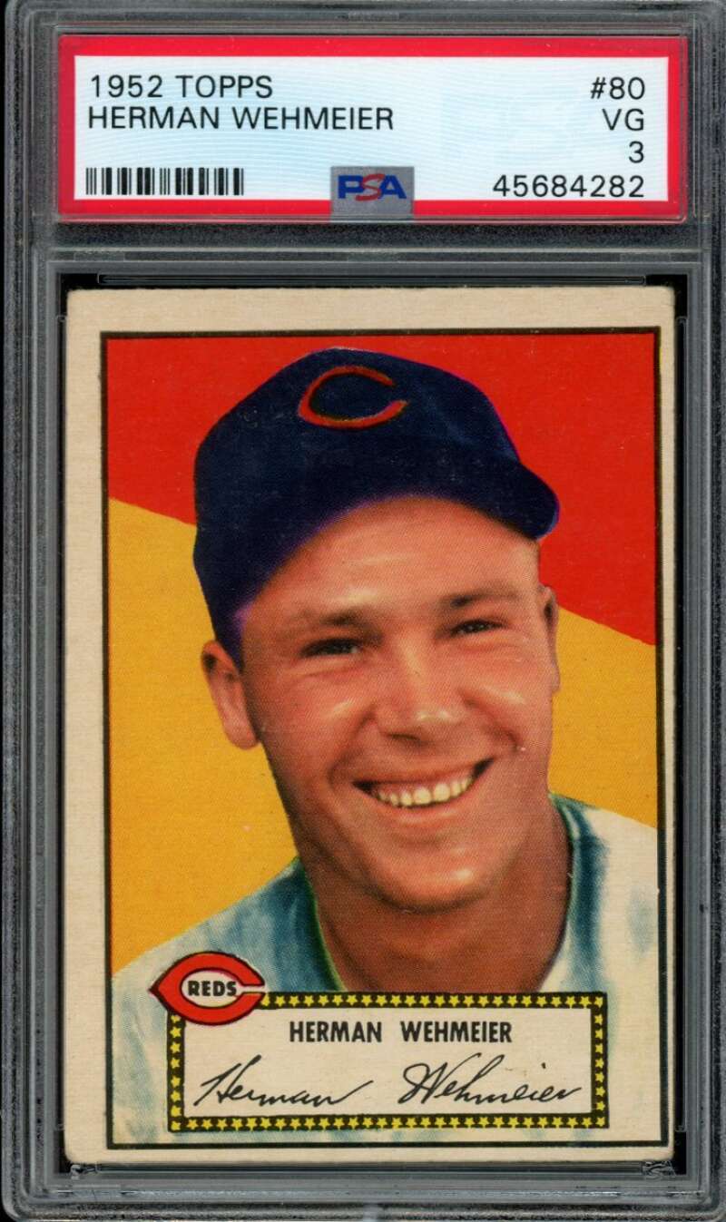 1952 Topps #80 Herm Wehmeier Red Back PSA 3 Reds (4282)