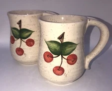Set of Two Cherries Cherry Coffee Mugs Tea Cups The Ceramic House Northport Mi