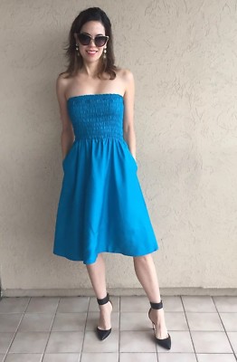 DKNY Womens Blue Silk Midi Dress Strapless with Pockets Sz P/S New/Tags | eBay DKNY Womens Blue Silk Midi Dress Strapless with Pockets Sz P/S New/Tags | eBay
