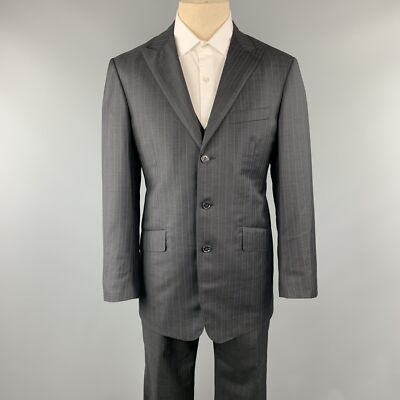 DAVID AUGUST Size 40 Charcoal Blue Stripe Wool Notch Lapel Suit