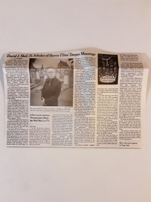 David J. Skal New York Times Obituary - Horror Movie Writer and Historian
