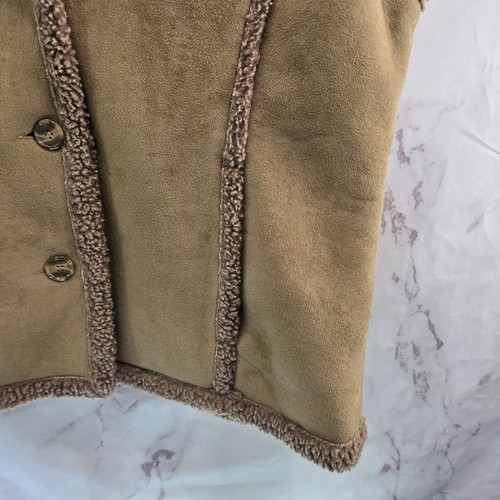 Chaleco Sherpa Vintage Mujer XL Marrón Peluche Imitación Piel Gamuza Piel de Oveja Chaleco Años 70 Mob - Imagen 4 de 9
