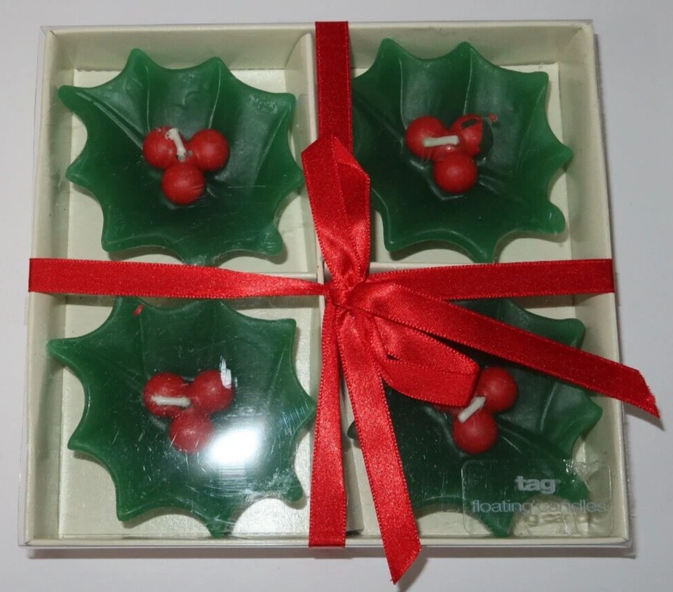 Juego en caja de 4 velas votivas flotantes navideñas acebo y bayas de Navidad ETIQUETA '99 Foto 2 de 4