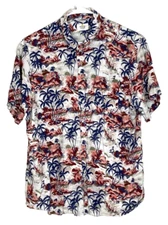 Marine Layer Men's XL Tropical Linen Blend Hawaiian Short Sleeve Button Up Shirt