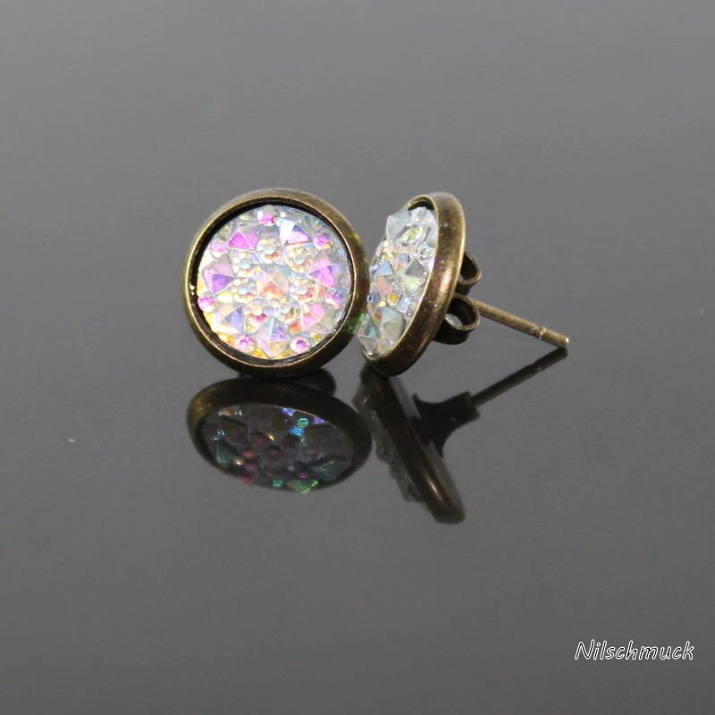 Damen Kristall Harz Bronzefarbene  Ohrring/ Ohrstecker 10mm Modeschmuck - Bild 2 von 2