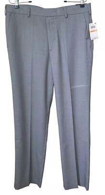 Van Heusen Mens Dress Pants 33x32 35x32 Gray No Iron Straight Fit Flat Front NWT