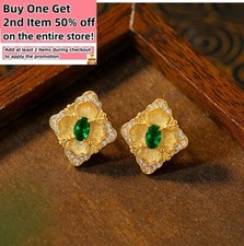 Buccellati Crystal Stud Earrings Flower Dainty Gemstone 18K Gold Plated