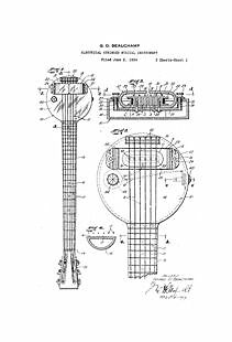 US Patent Print 1930's G Beauchamp Guitar Rickenbacker Document