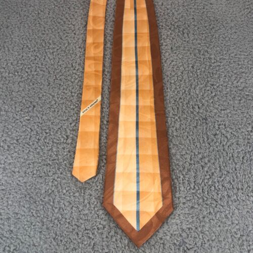 Stacy Adams 58" Necktie 100% Silk Brown Gold & Blue Geometric Tie - Picture 3 of 6
