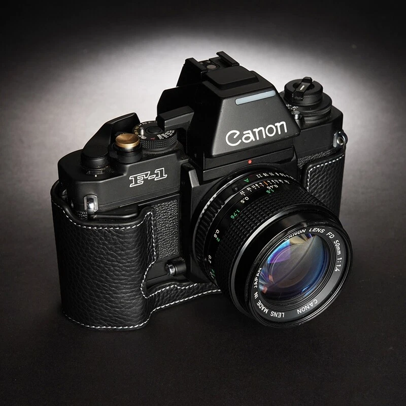 Estuche con media cámara de cuero genuino hecho a mano para Canon F-1 NUEVO F-1 Foto 2 de 4