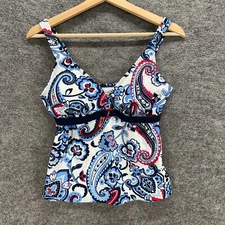 Tropical Honey Tankini Top Women 8 White Floral V-Neck Sleeveless Push Up Nylon