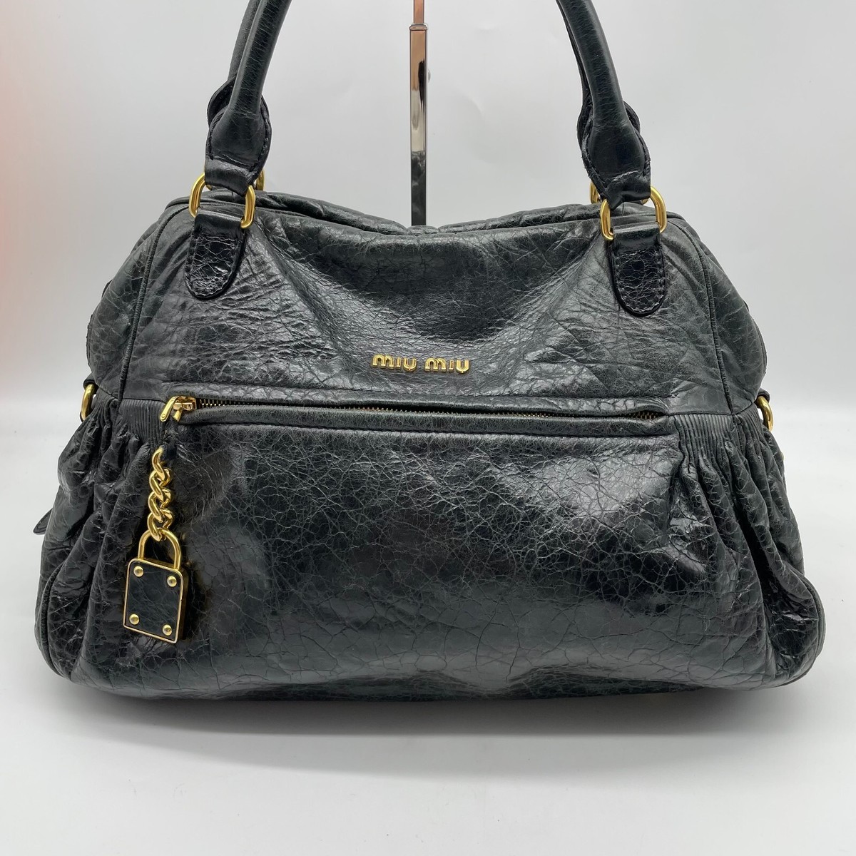 Miu Miu 2way Handbag Shoulder Bag Leather Black 154 Y2K Miu Miu 2way Handbag Shoulder Bag Leather Black 154 Y2K
