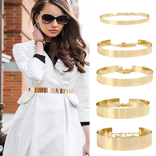 Waistband Plate Chains Waist Metal Belt Mirror Wide Gold Band Ladies - Picture 1 of 18