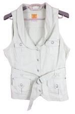 RUBY RD Women Thick Canvas Cotton Collared Vest w/ Waist Belt Pocket Green 12