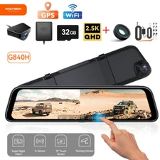 WOLFBOX 12'' Mirror Dash Cam with WiFi, Hardwire Kit, Polarizing Lens & SD Card