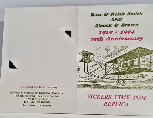 BT Phonecard Pack : Vickers Vimy , Ross & Keith Smith, Alcock & Brown History - Picture 2 of 3