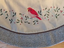 Christmas Eve Santa's Best Tree Skirt Embroidered Cardinal w/Holly Berries 48"