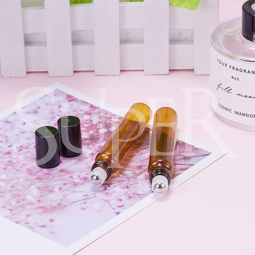 5/10ml Roller Rollerball Perfume Essential Oil Roll On Ball Amber Glass Bottle - Picture 10 of 14