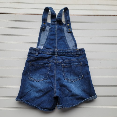 DKNY Girl's Dark Blue Gold Sequin Pocket Jean Denim Short Overalls Size 8 - Picture 7 of 9